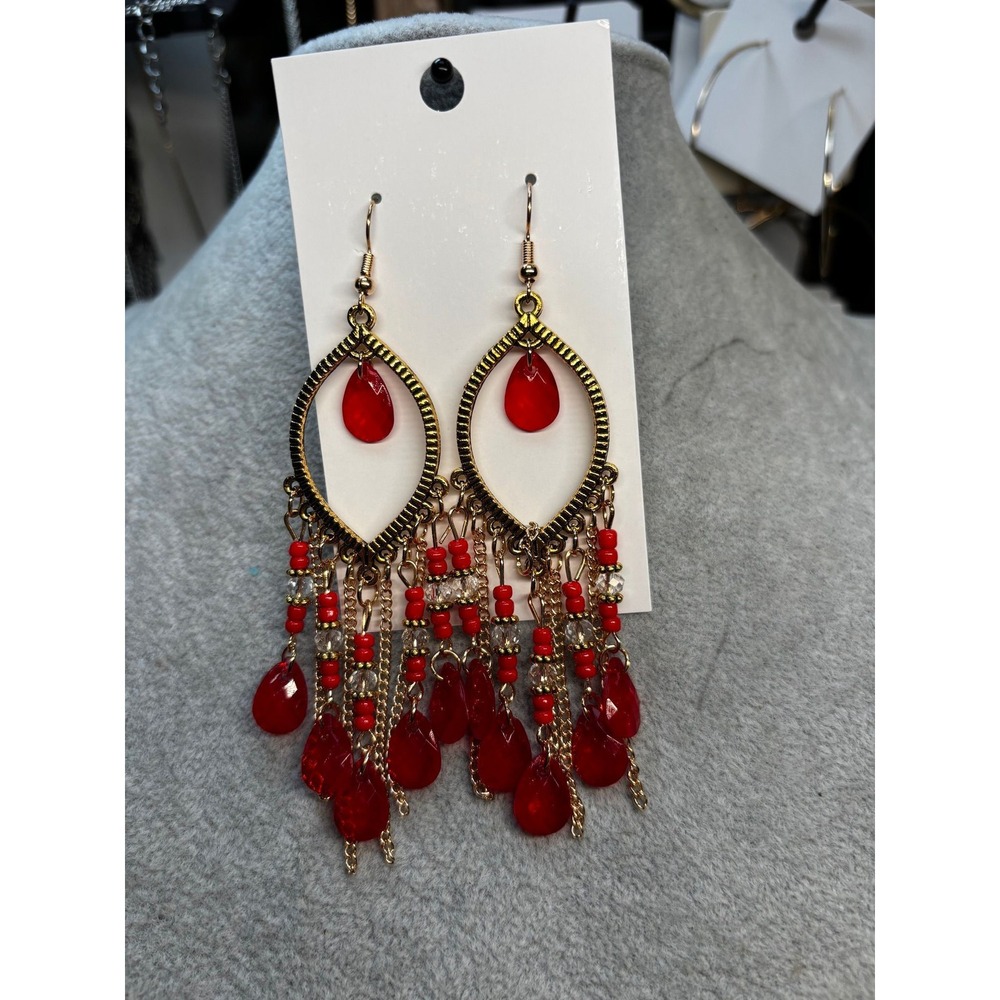 #16.   Red Teardrop Chandelier Dangle Earrings